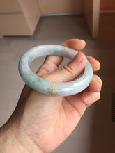 Load image into Gallery viewer, 55.8mm 100% Natural type A green purple white carved flowers and golden-painted Jadeite Jade bangle PB283-0262