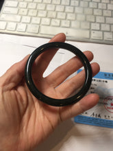 Load image into Gallery viewer, 58.6mm Certified type A 100% Natural dark green black MoCui(墨翠) round cut Jadeite bangle PC150-0687