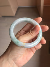 Load image into Gallery viewer, 55.8mm 100% Natural type A green purple white carved flowers and golden-painted Jadeite Jade bangle PB283-0262