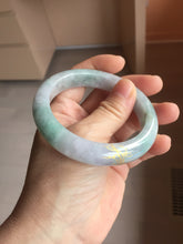 Load image into Gallery viewer, 55.8mm 100% Natural type A green purple white carved flowers and golden-painted Jadeite Jade bangle PB283-0262