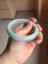 Load image into Gallery viewer, 55.8mm 100% Natural type A green purple white carved flowers and golden-painted Jadeite Jade bangle PB283-0262