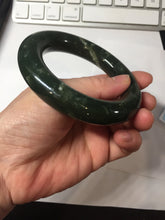 Load image into Gallery viewer, 56mm certified 100% Natural dark green/black Ocean Waves chubby round cut nephrite bangle HF138-0879
