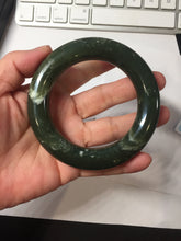 Load image into Gallery viewer, 56mm certified 100% Natural dark green/black Ocean Waves chubby round cut nephrite bangle HF138-0879