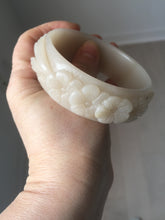 Load image into Gallery viewer, 61mm 100% natural light pink beige white Quartzite (Shetaicui jade) carved flowers bangle XY113