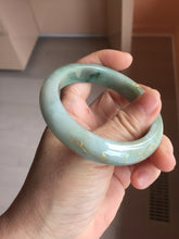 Load image into Gallery viewer, 55mm 100% Natural type A sunny green gray black carved flowers and golden-painted Jadeite Jade bangle PB284
