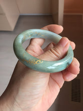 Load image into Gallery viewer, 55mm 100% Natural type A sunny green gray black carved flowers and golden-painted Jadeite Jade bangle PB284