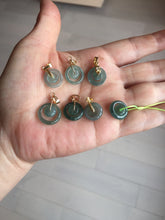Load image into Gallery viewer, 12.5–14.5mm Type A 100% Natural Icy Watery Light Green Dark Green Gray Guaremala Jadeite Jade Concentric Ring Safety Guardian Donut Mom and Daughter Pendant 子母扣 BH122