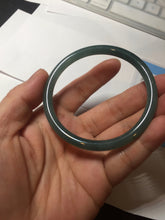 Load image into Gallery viewer, 56.9mm Certified Type A 100% Natural icy watery deep sea dark green/blue/gray/black slim round cut Guatemala Jadeite bangle AU60-7067