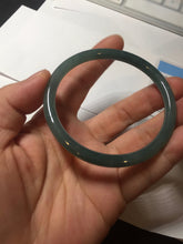 Load image into Gallery viewer, 56.9mm Certified Type A 100% Natural icy watery deep sea dark green/blue/gray/black slim round cut Guatemala Jadeite bangle AU60-7067