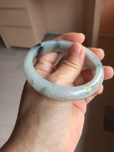 Load image into Gallery viewer, 54mm 100% Natural type A icy watery green white carved flowers and golden-painted Jadeite Jade bangle PB285