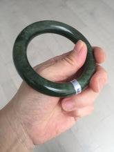 Load image into Gallery viewer, 55mm 100% Natural dark green(碧玉) black round cut nephrite Jade bangle HE104-0127