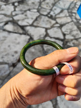 Load image into Gallery viewer, 60.5mm certified 100% Natural dark green/black round cut nephrite Jade(碧玉) bangle HN13-1575
