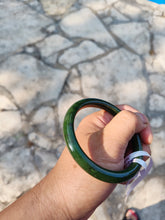 Load image into Gallery viewer, 60.8mm certified 100% Natural dark green/black nephrite Jade(碧玉) bangle HN15-1586