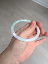 Load image into Gallery viewer, 59.5mm 100% natural certified light green/white round cut slim jadeite jade bangle BL43-1824