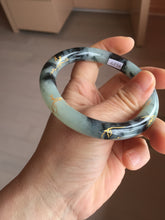 Load image into Gallery viewer, 58mm 100% Natural type A icy watery green dark carved flowers golden-painted round cut Jadeite Jade bangle PH76-5856
