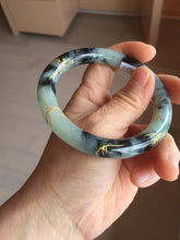 Load image into Gallery viewer, 58mm 100% Natural type A icy watery green dark carved flowers golden-painted round cut Jadeite Jade bangle PH76-5856