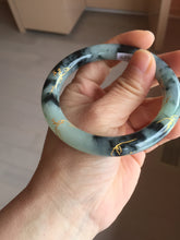 Load image into Gallery viewer, 58mm 100% Natural type A icy watery green dark carved flowers golden-painted round cut Jadeite Jade bangle PH76-5856