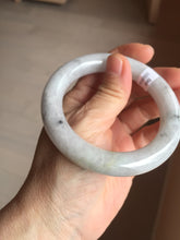 Load image into Gallery viewer, 56.4mm certified 100% natural Type A white black gray chubby round cut jadeite jade bangle PE1-5840