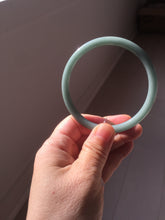 Load image into Gallery viewer, 61mm Certified Type A 100% Natural Light Blue Green Gray Ru Kiln Sky Celadon Blue (汝窑天青蓝) Guatemala Jadeite Jade Slim Round Bangle AZ166-0274