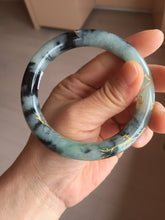 Load image into Gallery viewer, 58mm 100% Natural type A icy watery green dark carved flowers golden-painted round cut Jadeite Jade bangle PH76-5856