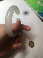 Load image into Gallery viewer, 52.2mm 100% natural icy light pale pink/white agate carved cat paws bangle SY57