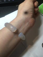Load image into Gallery viewer, 52.2mm 100% natural icy light pale pink/white agate carved cat paws bangle SY57