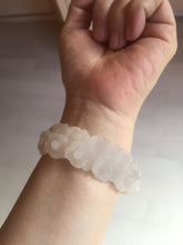 Load image into Gallery viewer, 55mm 100% natural light pink/gray/beige/white Quartzite (Shetaicui jade) carved flowers bangle SY52