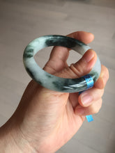 Load image into Gallery viewer, 54.3mm Certified Type A 100% Natural icy watery dark green/white//black Jadeite Jade bangle BM8-8573