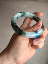 Load image into Gallery viewer, 54.3mm Certified Type A 100% Natural icy watery dark green/white//black Jadeite Jade bangle BM8-8573