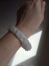 Load image into Gallery viewer, 62.3mm 100% natural pale pink/white carved Plum blossoms Quartzite (Shetaicui jade) bangle SY7