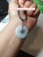 Load image into Gallery viewer, 27-30mm 100% Natural green/purple with sunny green floating flowers jadeite Jade Safety Guardian Button(donut) Pendant/worry stone BF92