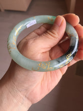 Load image into Gallery viewer, 58.4mm 100% Natural type A icy watery green dark carved flowers golden-painted round cut Jadeite Jade bangle PH74-5863