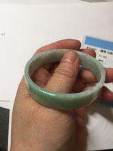 Load image into Gallery viewer, 52mm Certified Type A 100% Natural sunny green white square Jadeite Jade bangle AJ71-1346