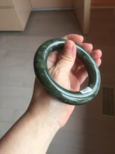 Load image into Gallery viewer, 59.4mm certified 100% Natural dark green/gray/black (nebula dust) chubby round cut nephrite Jade bangle HN56-0876