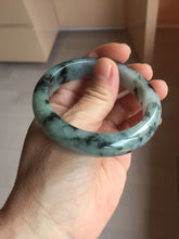 Load image into Gallery viewer, 53.5mm certified 100% natural Type A dark green black white Blooming Ink(水墨花开) jadeite jade bangle PB292-0508