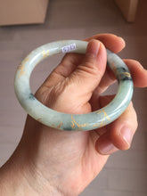 Load image into Gallery viewer, 58mm certified 100% natural type A green with green floating flowers carved flowers golden-painted round cut jadeite bangle PH149-5865