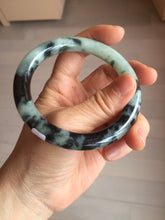 Load image into Gallery viewer, 58.5mm certified 100% natural type A dark green white with green floating flowers jadeite bangle PH148-5855