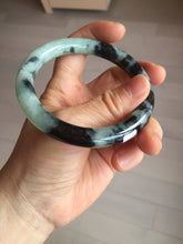 Load image into Gallery viewer, 58.5mm certified 100% natural type A dark green white with green floating flowers jadeite bangle PH148-5855
