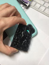 Load image into Gallery viewer, 100% Natural type A dark green black jadeite jade(墨翠, mocui) God of wealth General Guan (武财神关公) pendant pendant/worry stone AA64