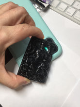 Load image into Gallery viewer, 100% Natural type A dark green black jadeite jade(墨翠, mocui) God of wealth General Guan (武财神关公) pendant pendant/worry stone AA64
