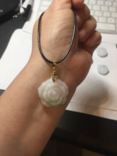 Load image into Gallery viewer, Type A 100% Natural light sunny green/white/purple(白底青) jadeite Jade rose flower Pendant BF150