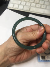 Load image into Gallery viewer, 56mm Certified Type A 100% Natural dark green/blue/gray Guatemala slim round cut Jadeite bangle PJ20-9698