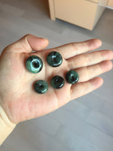 Load image into Gallery viewer, Type A 100% Natural dark green black Jadeite Safety Guardian Button donuts pendant PD187