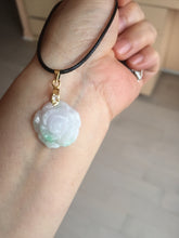 Load image into Gallery viewer, Type A 100% Natural light sunny green/white/purple(白底青) jadeite Jade rose flower Pendant BF150
