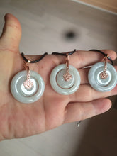 Load image into Gallery viewer, 27mm Type A 100% Natural icy light green Jadeite Jade concentric circle safety Guardian ring Pendant (子母扣,同心环) AX38
