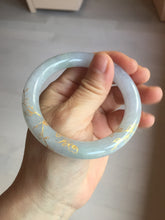 Load image into Gallery viewer, 52.3mm 100% Natural type A light green purple carved and golden-painted Jadeite Jade bangle PB213