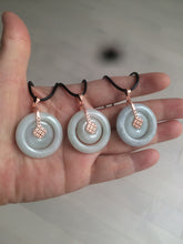 Load image into Gallery viewer, 27mm Type A 100% Natural icy light green Jadeite Jade concentric circle safety Guardian ring Pendant (子母扣,同心环) AX38