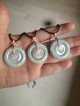 Load image into Gallery viewer, 27mm Type A 100% Natural icy light green Jadeite Jade concentric circle safety Guardian ring Pendant (子母扣,同心环) AX38