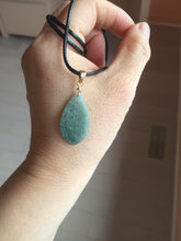 Load image into Gallery viewer, 100% natural type A light green blue carved Lotus waterdrop Guatemala jadeite pendant PA211