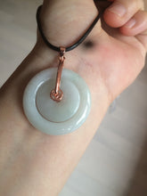 Load image into Gallery viewer, 27mm Type A 100% Natural icy light green Jadeite Jade concentric circle safety Guardian ring Pendant (子母扣,同心环) AX38